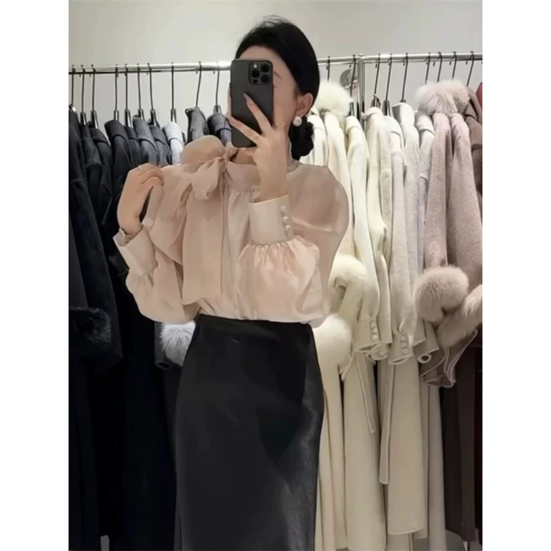 【土豆优选】法式设计感蝴蝶结衬衫