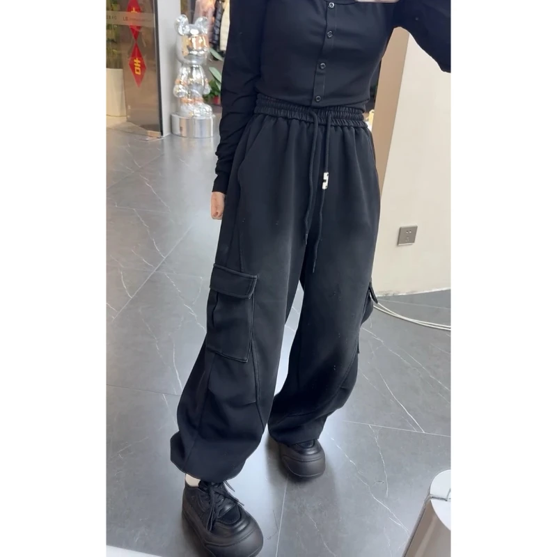 Aimeerosa/艾洛莎休闲裤宽松显瘦长裤冬季新款时髦百搭工装拖地裤