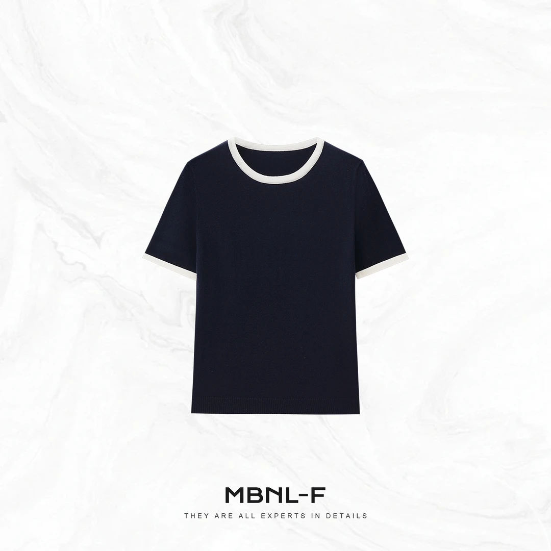 MBNL-F “经典缪系” 拼色极简圆领毛织短袖T恤 秦磊XM-XT0380