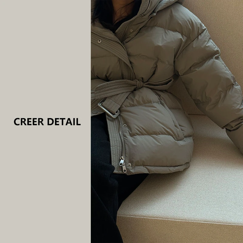 保暖又不压个子的一手款厚款收腰腰带羽绒服90白鸭绒紫色