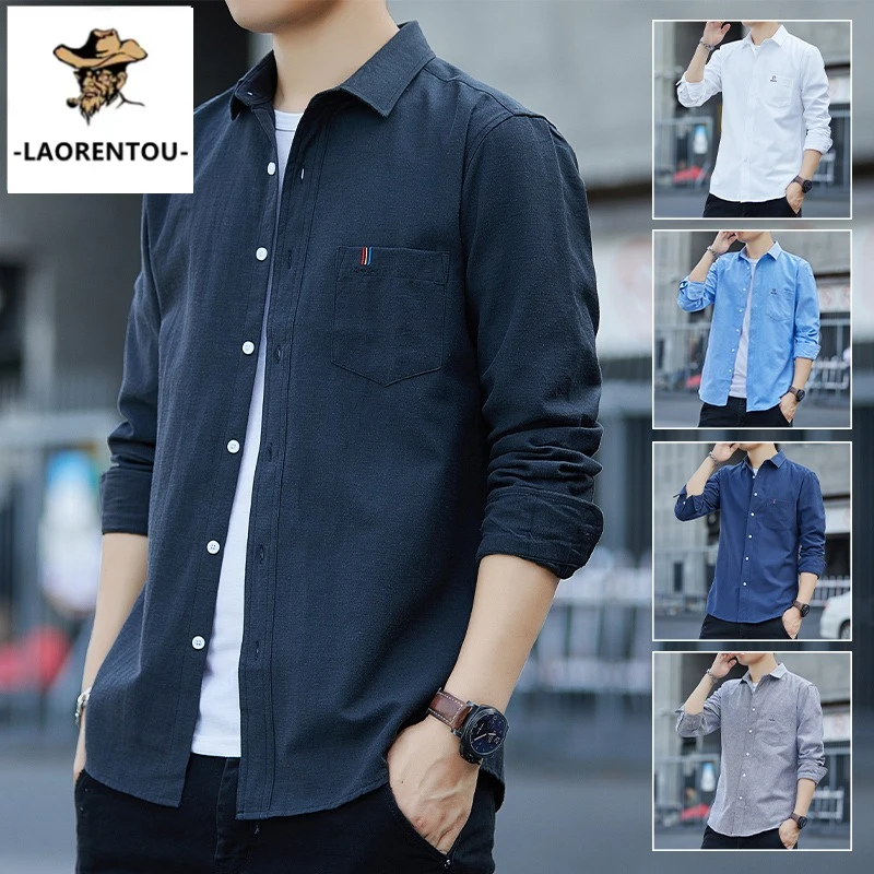 LAORENTOU长袖衬衫男士2025秋季新款韩版潮流寸衣男款春秋上衣男