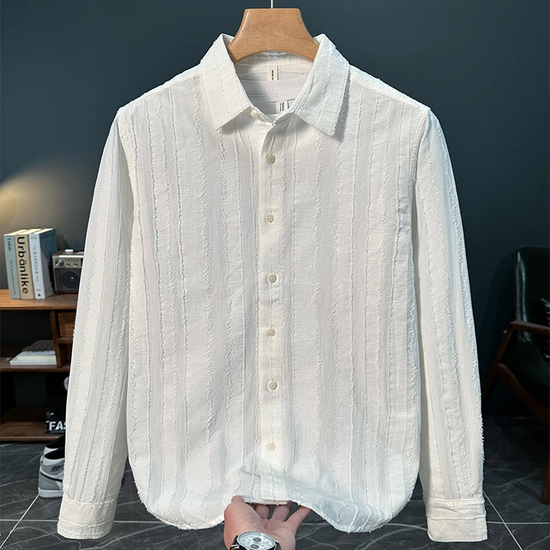 2025春秋新款韩版文艺长袖衬衫男士时尚衬衣百搭休闲宽松上衣男装