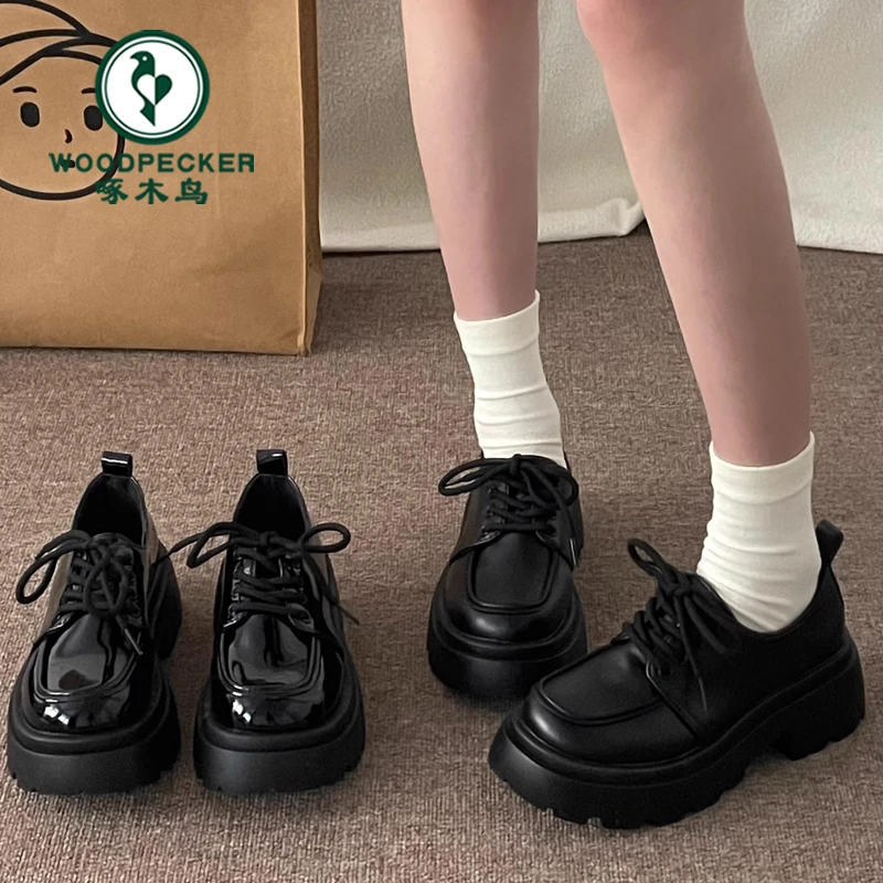 英伦风厚底小皮鞋女2025春秋新款玛丽珍百搭黑色jk松糕单鞋