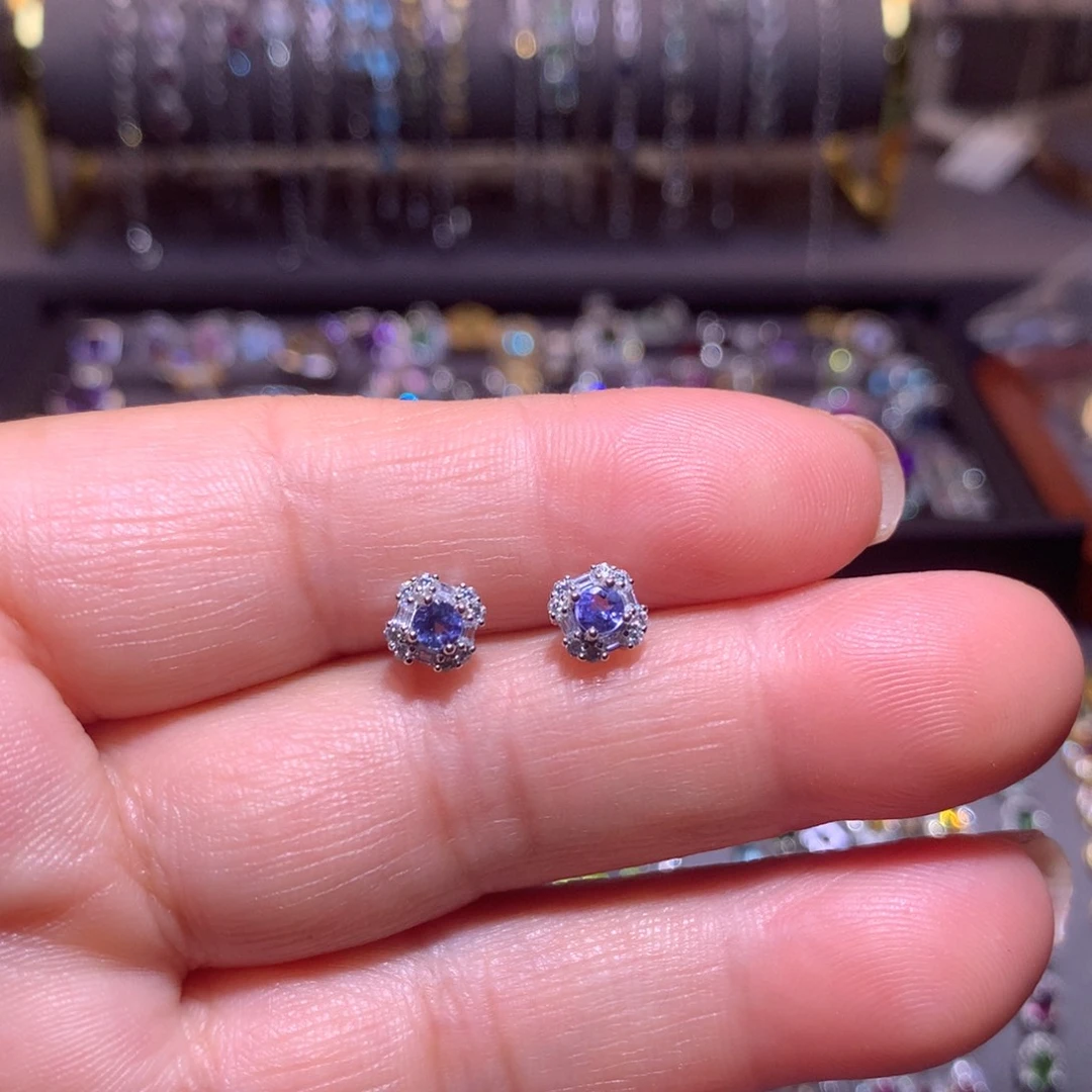 银S925镶嵌耳钉坦桑石