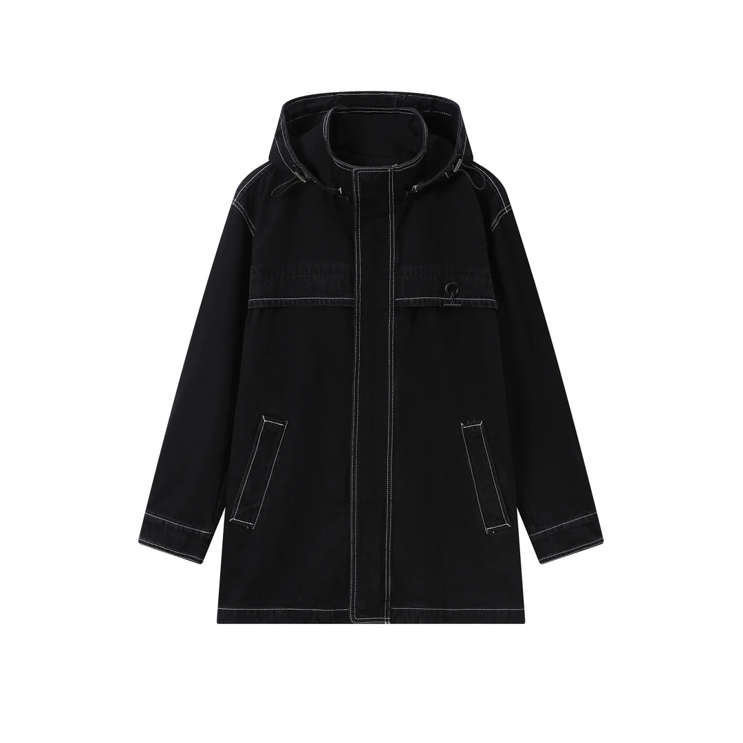 【TR】340-1093340外套 春秋连帽拉链中长宽夹克外套 男女同款