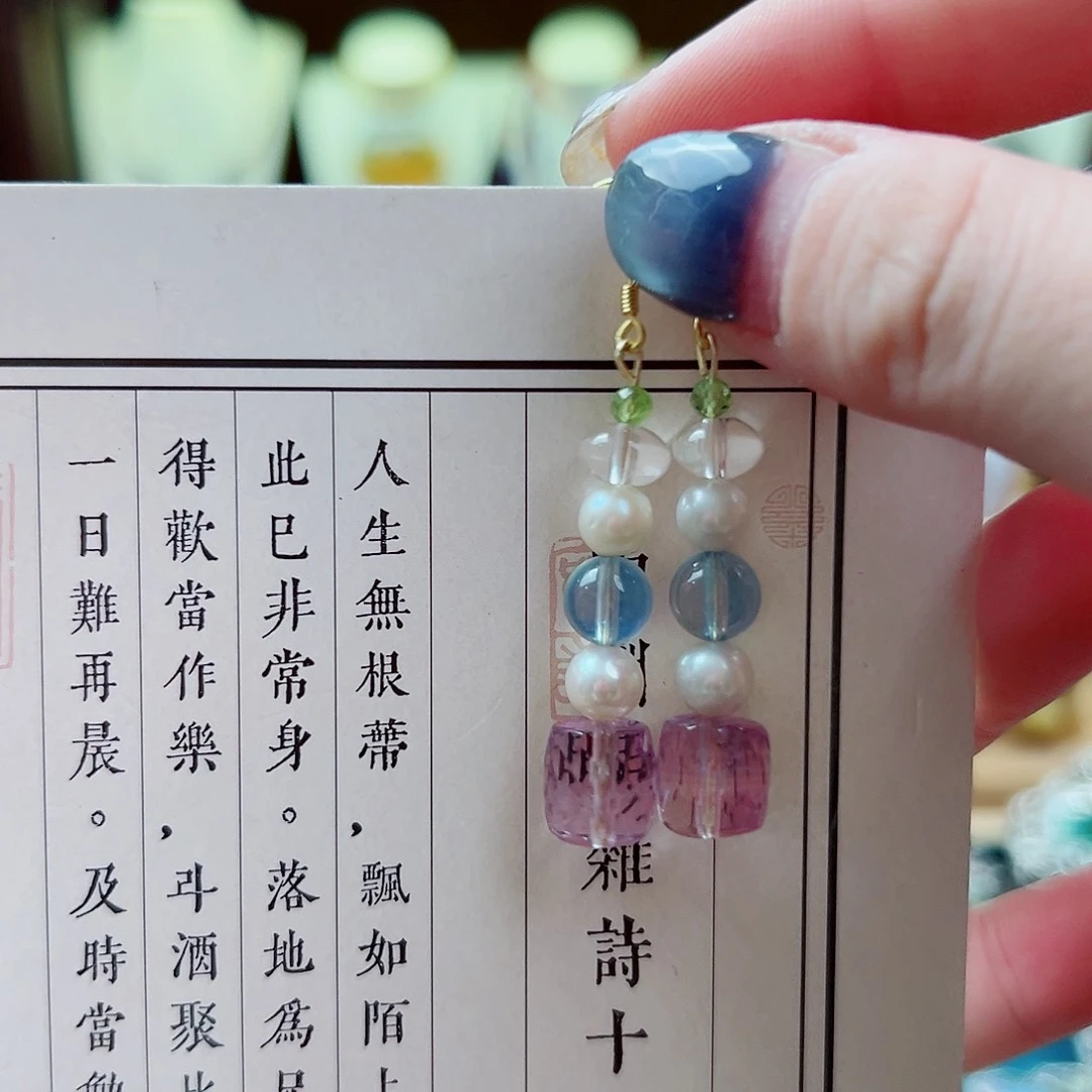 水晶耳饰银S925镶嵌耳环