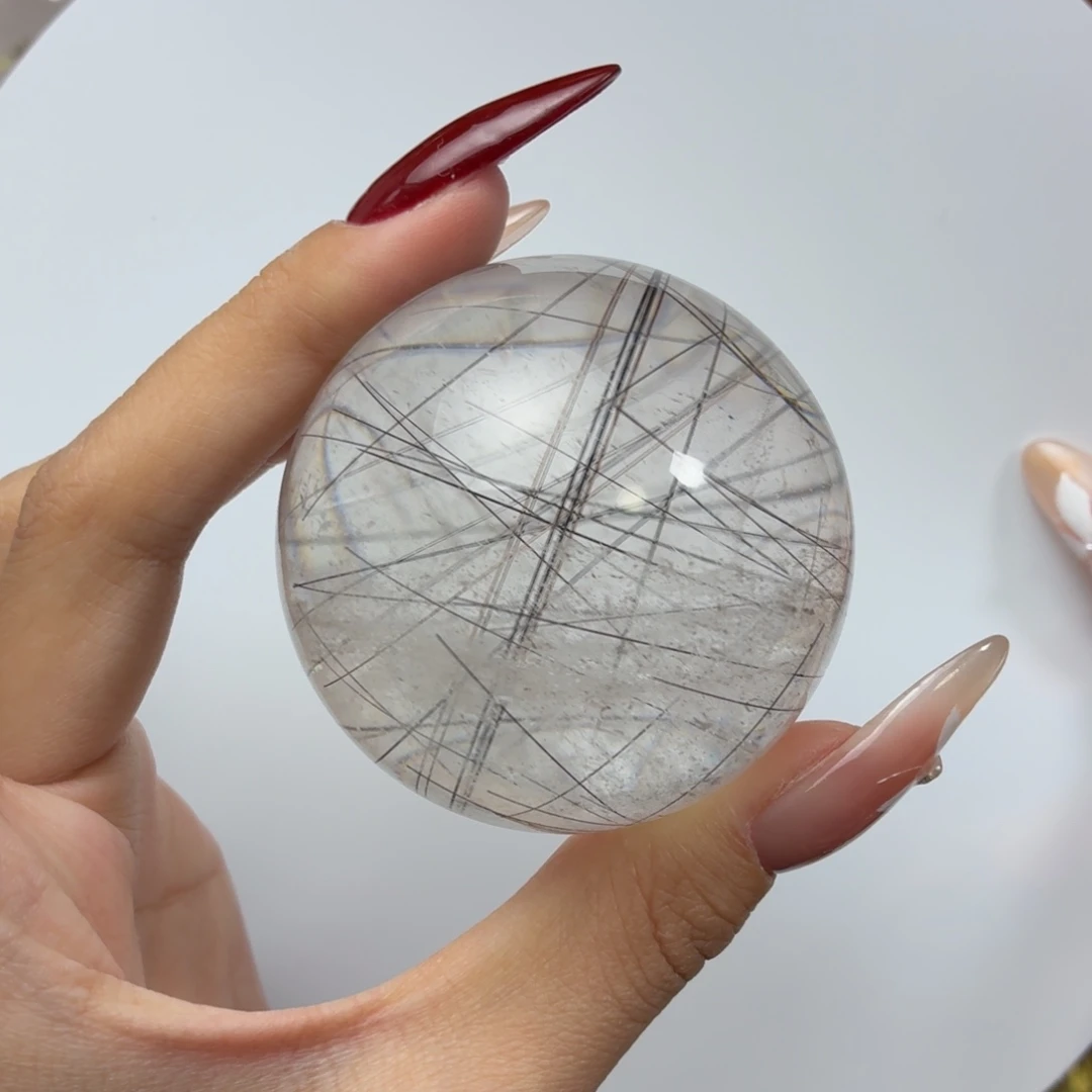 未镶嵌水晶珠宝半成品黑发晶球55.8mm