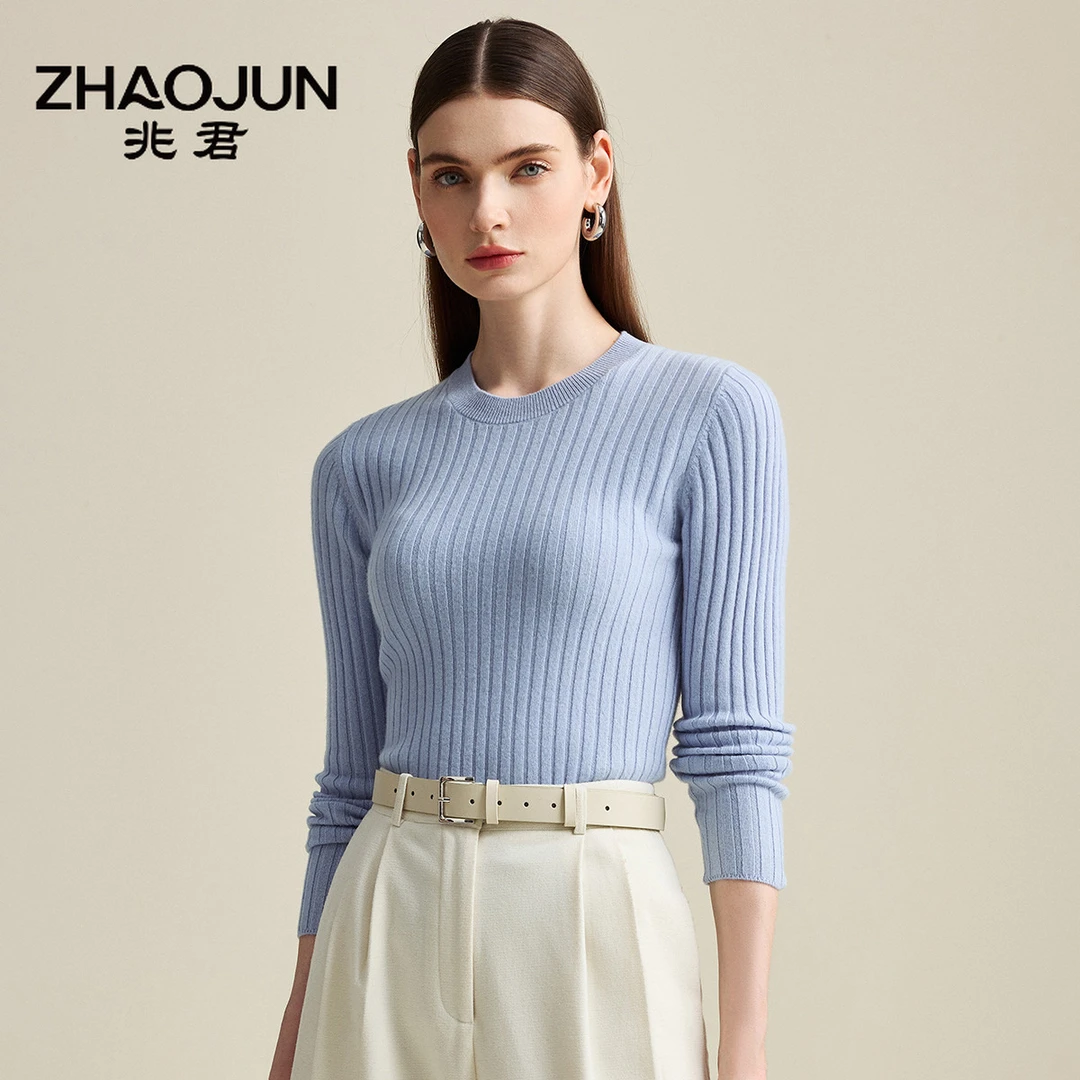 zhaojun/兆君24秋冬休闲修身针织衫圆领长袖女式羊毛衫ZSS7500