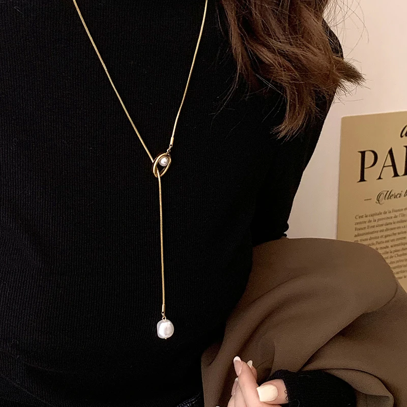 钛钢项链 钛钢不掉色长款项链女秋冬复古毛衣链气质高级感配饰潮