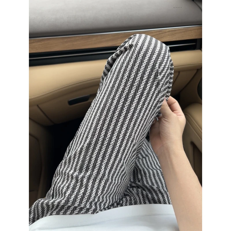 条纹冰丝裤男夏季薄款慵懒松弛感小香风裤子直筒宽松垂感休闲长裤