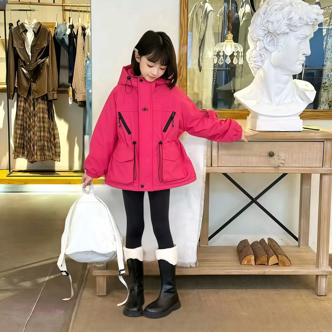 (加绒加厚)女童秋冬派克服2025新女大童冬季冲锋衣儿童收腰两件套