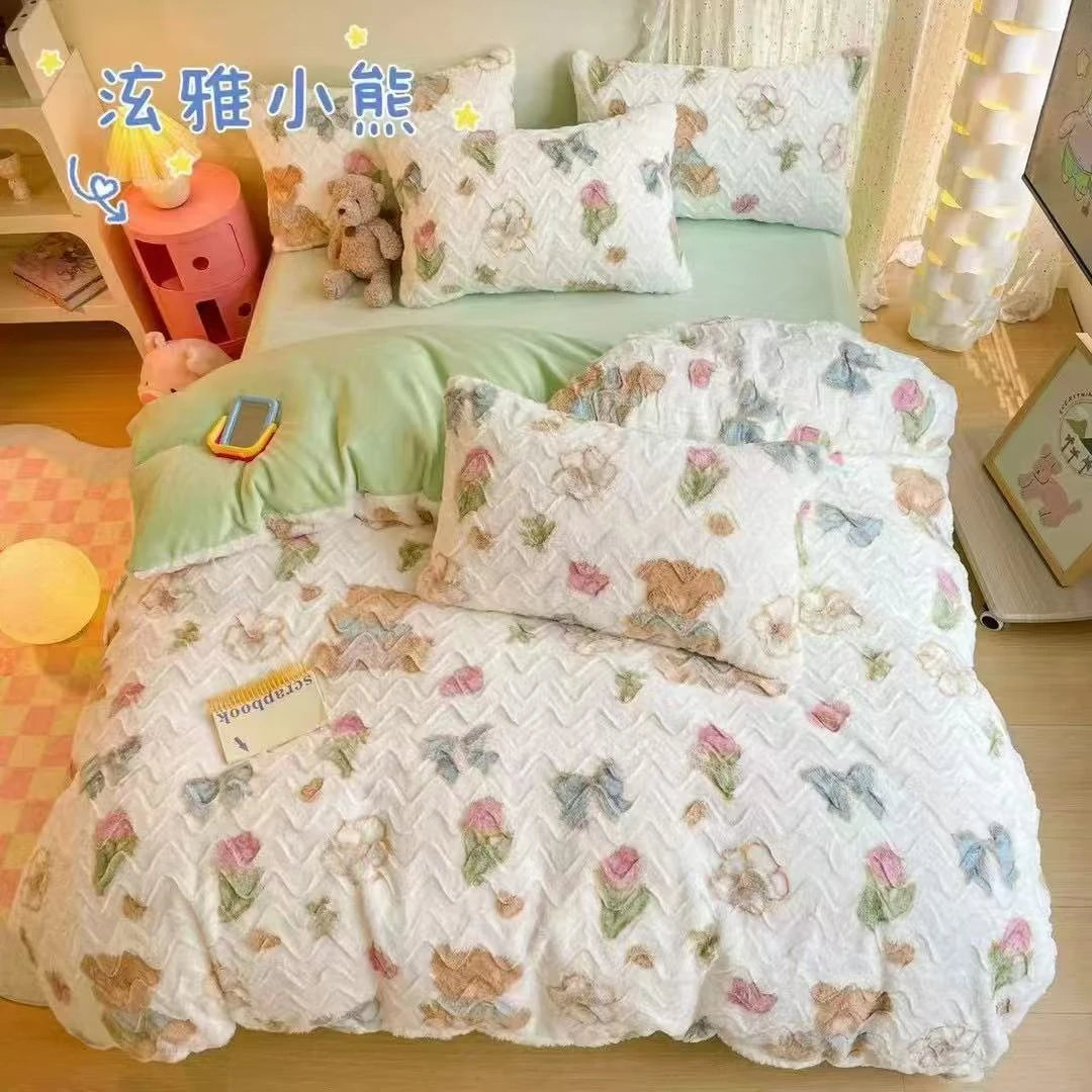 冬季床单被套珊瑚绒牛奶绒加厚毛绒四件套