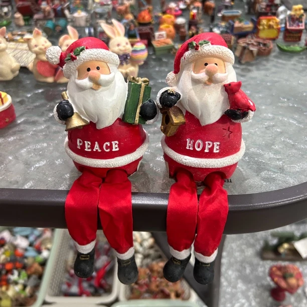 树脂圣诞老人吊脚两个一对老货工艺品默认微瑕