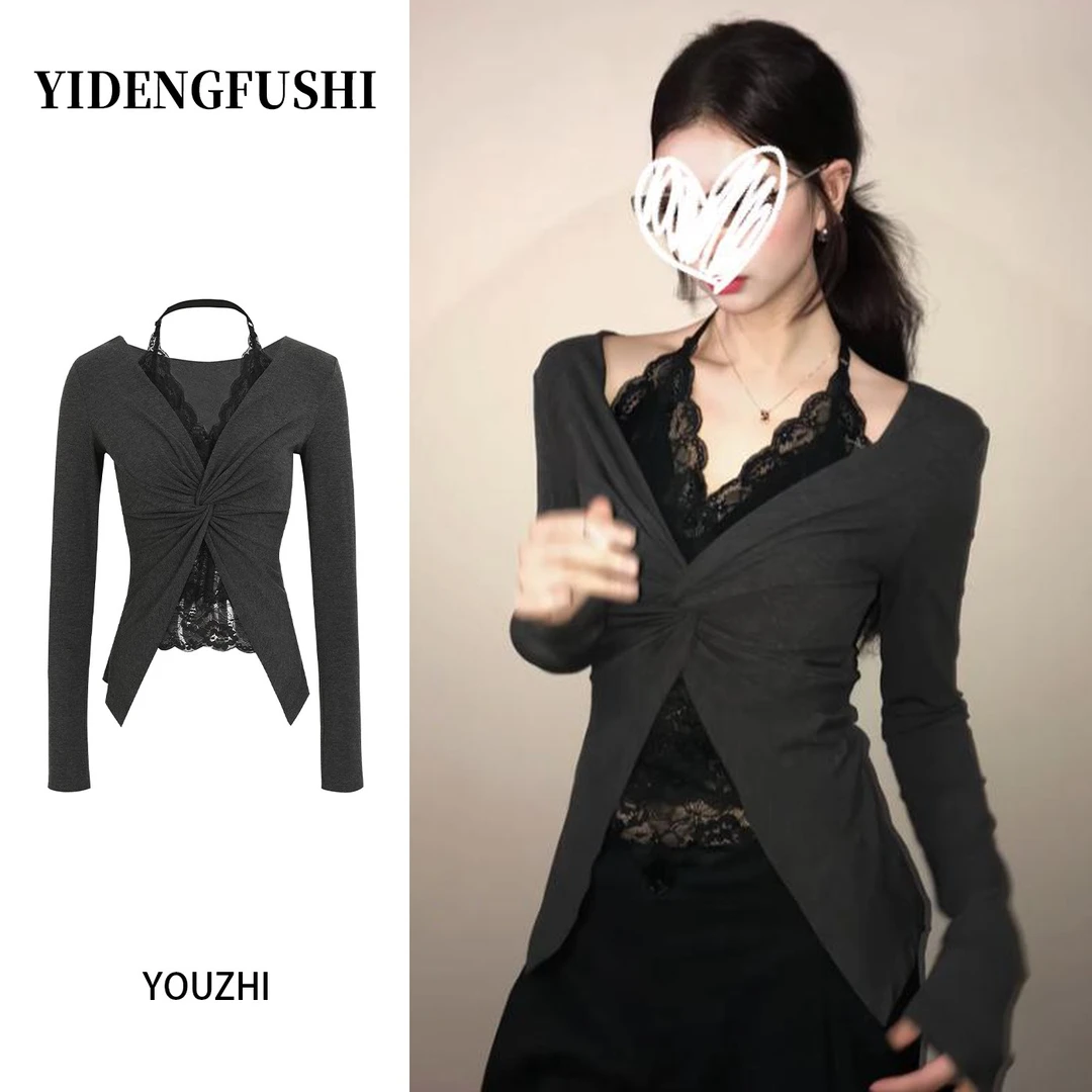 【现货！！！带运费险】2025秋冬法式设计感长袖T恤修身纯欲百搭女上衣