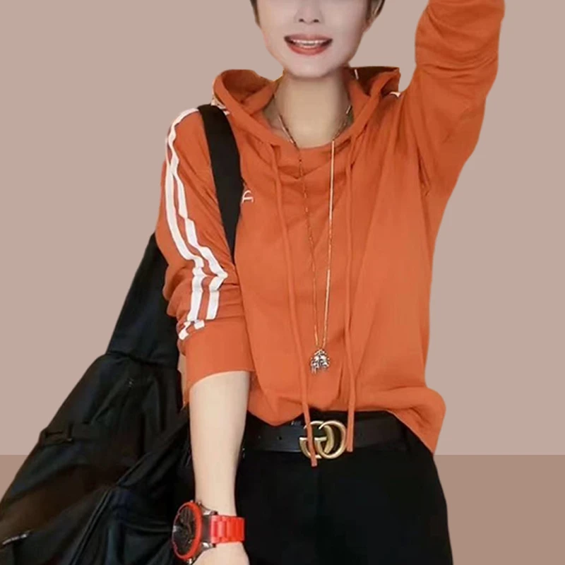 时尚百搭连帽卫衣女士2025春秋新款时尚宽松显瘦女装洋气长袖上衣