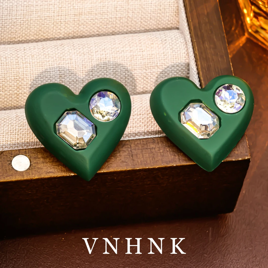 铜合金合成锆石耳饰 美可儿  E635   绿色时尚小众百搭耳环