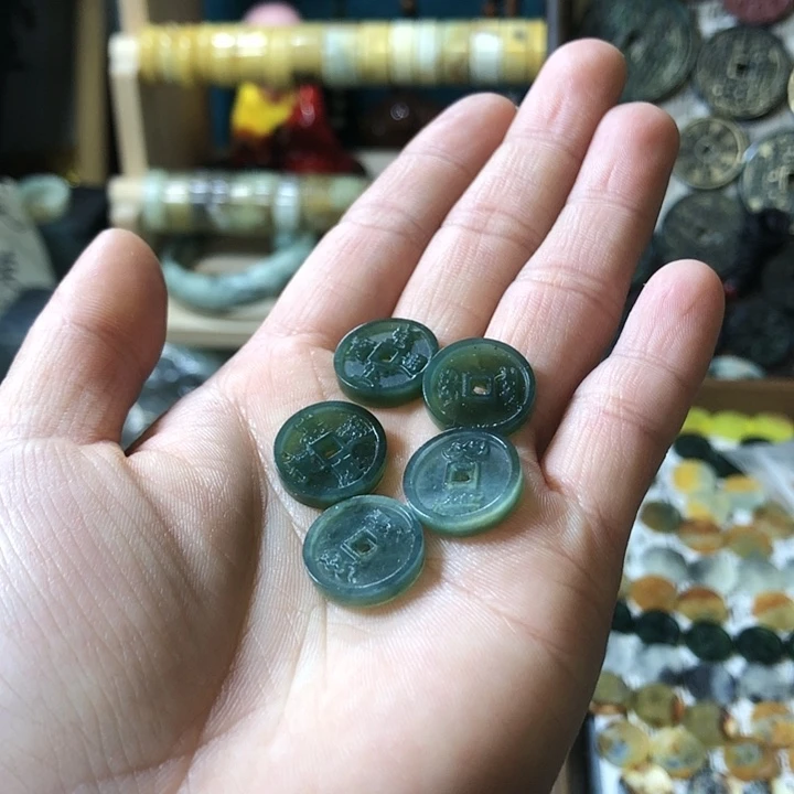 岫玉岫玉五帝钱手链黑绳未镶嵌