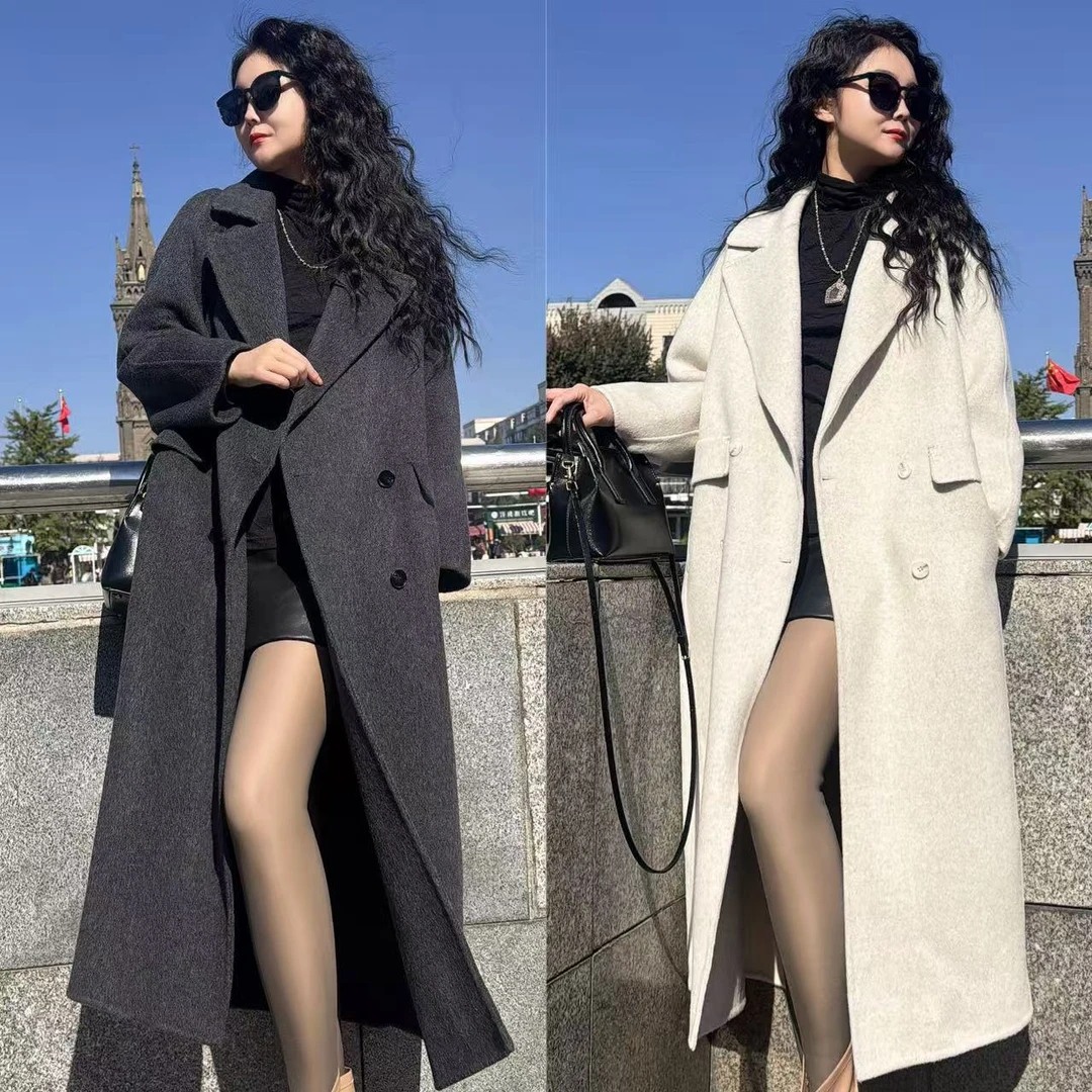 102常规长款保暖女秋冬厚款毛呢外套双面毛呢网红冬季