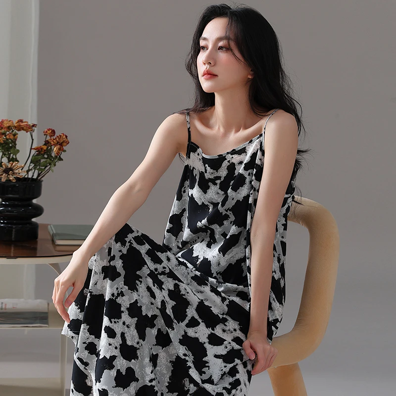 2025夏季新款吊带睡裙性感女士春夏薄款宽松印花睡裙