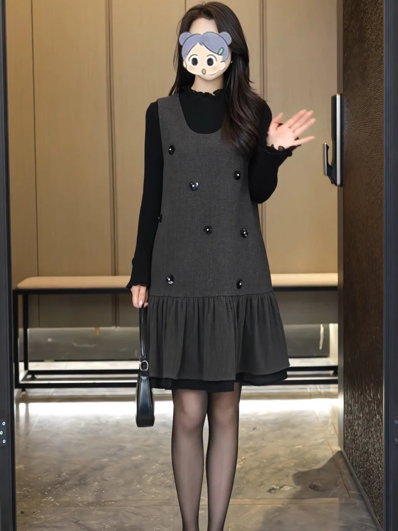 大码女装宽松中长款背心裙无袖连衣裙2025秋冬新款时尚减龄穿搭