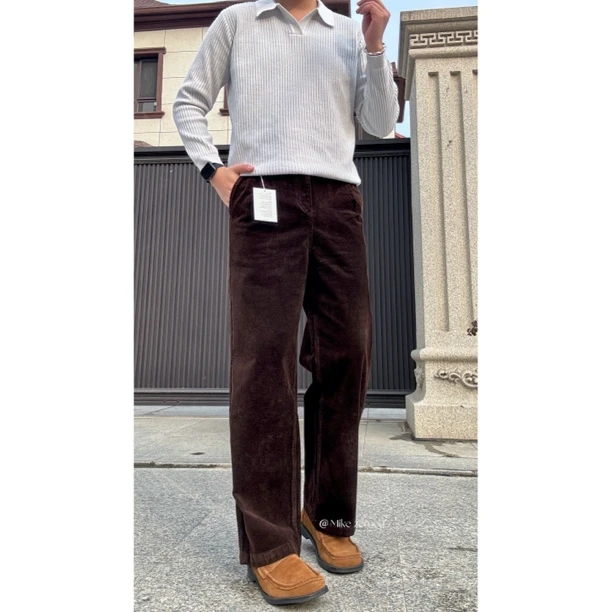 韩国原单老钱风水洗灯芯绒直筒裤秋冬男无弹力cleanfit 休闲裤