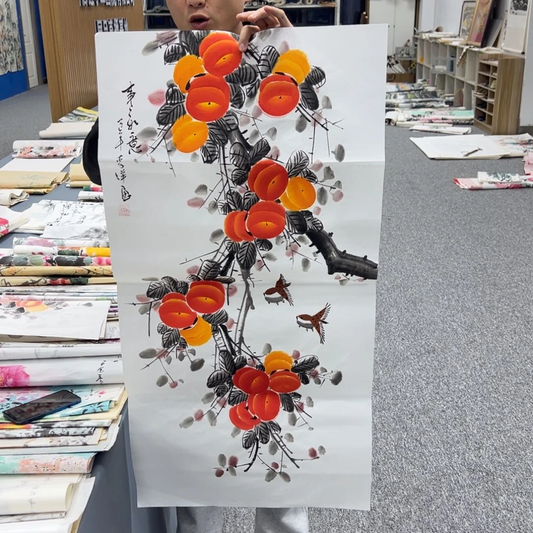 国画卖字画的小男孩