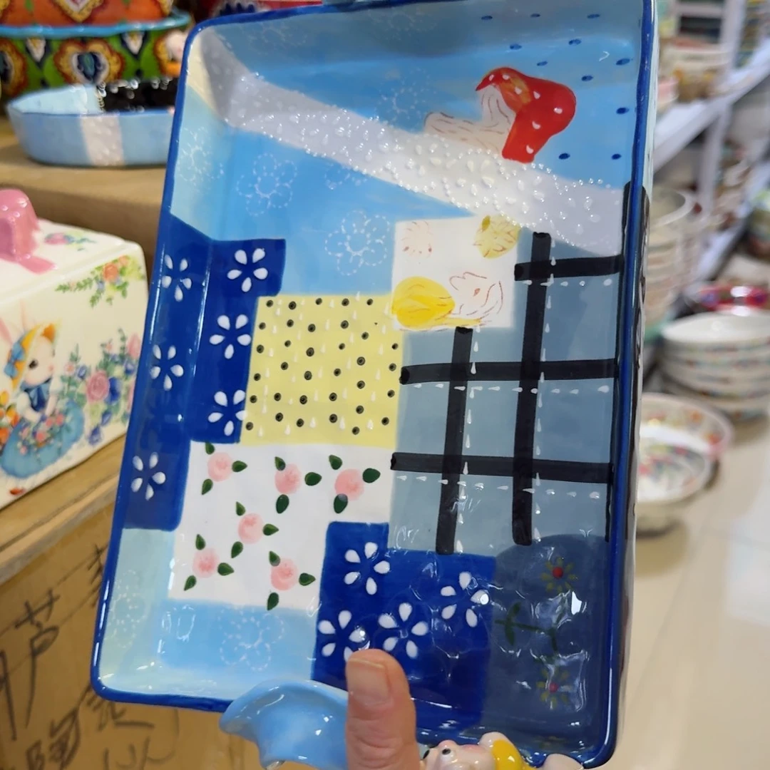 瓷片拼布双耳烤盘一只看图