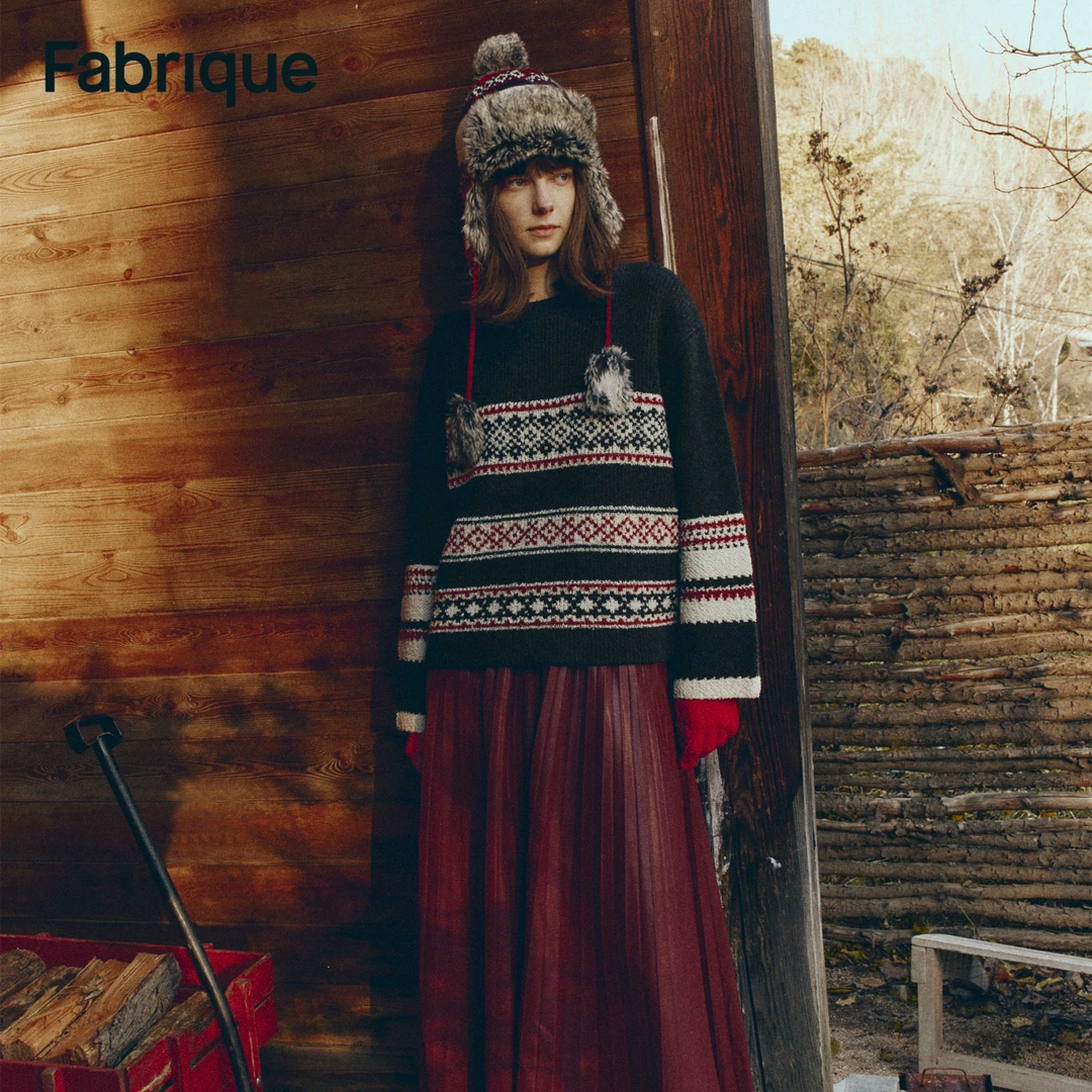 Fabrique Corvara 秋冬新品深空灰绵羊毛宽松复古费尔岛针织毛衣