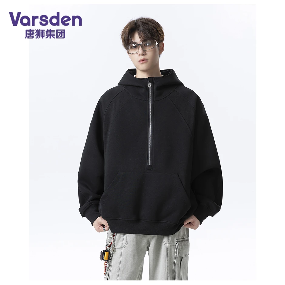 唐狮集团Varsden重磅高街秋季连帽卫衣痞帅拼接硬挺情侣款套头衫