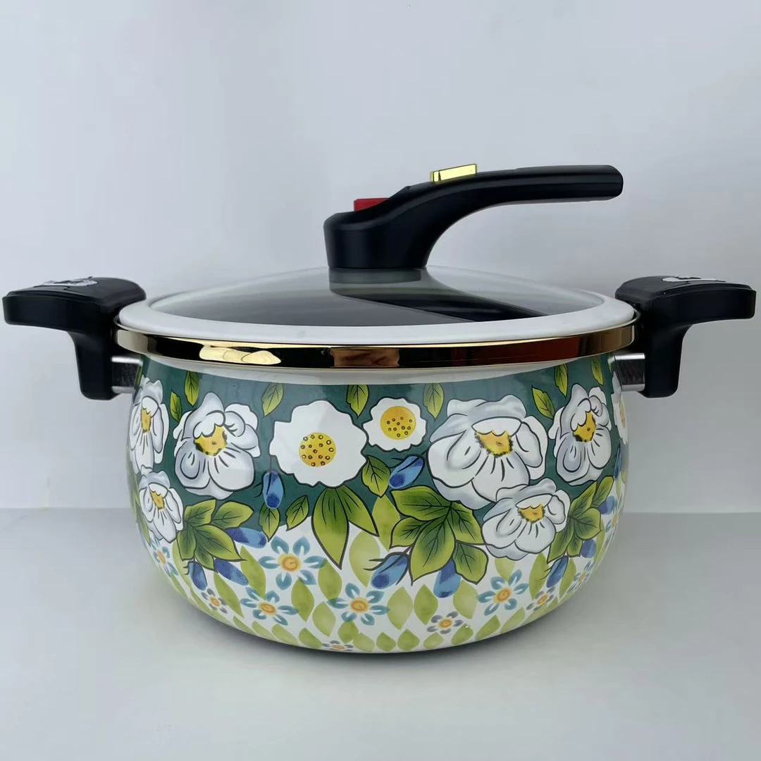 27cm【白绿金微压锅】搪瓷珐琅蒸锅炖锅煮锅