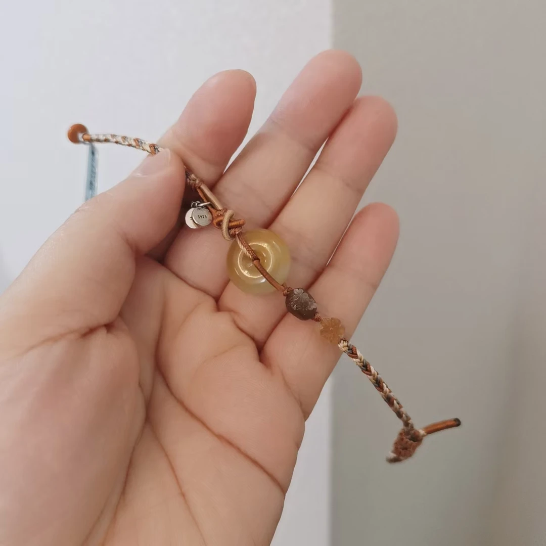 和田玉糖白平安扣手绳设计款i