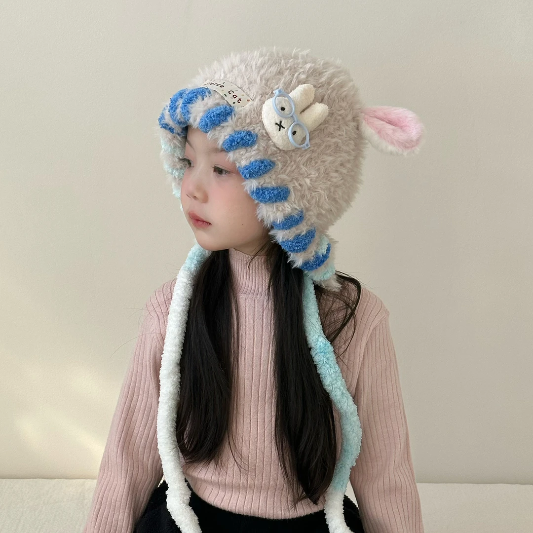 儿童帽子女孩秋冬季保暖毛绒帽可爱超萌女童冬天户外防寒针织帽