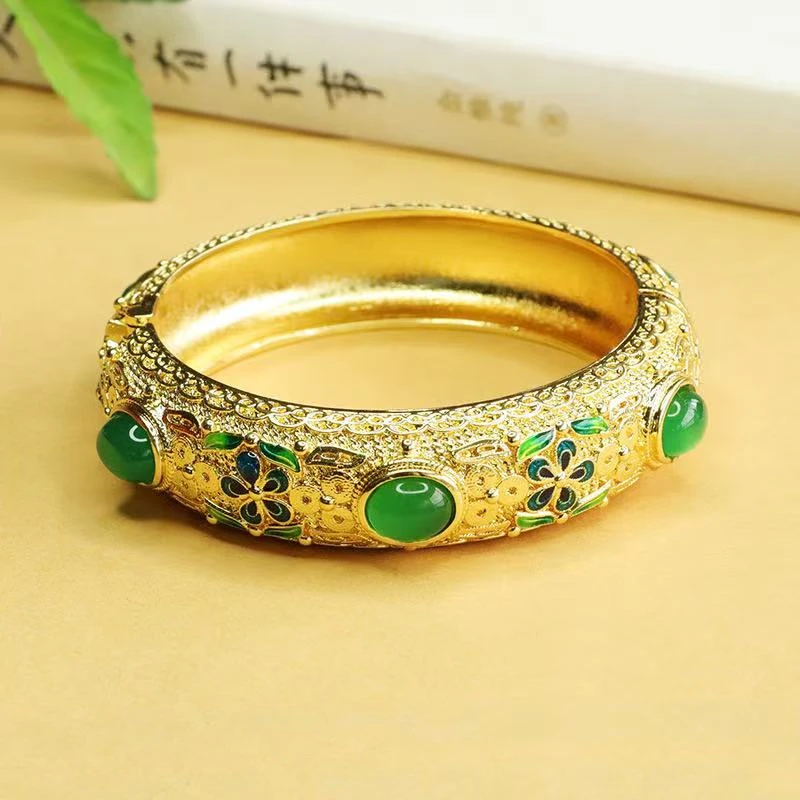 新款百搭国潮富贵花卡扣手镯