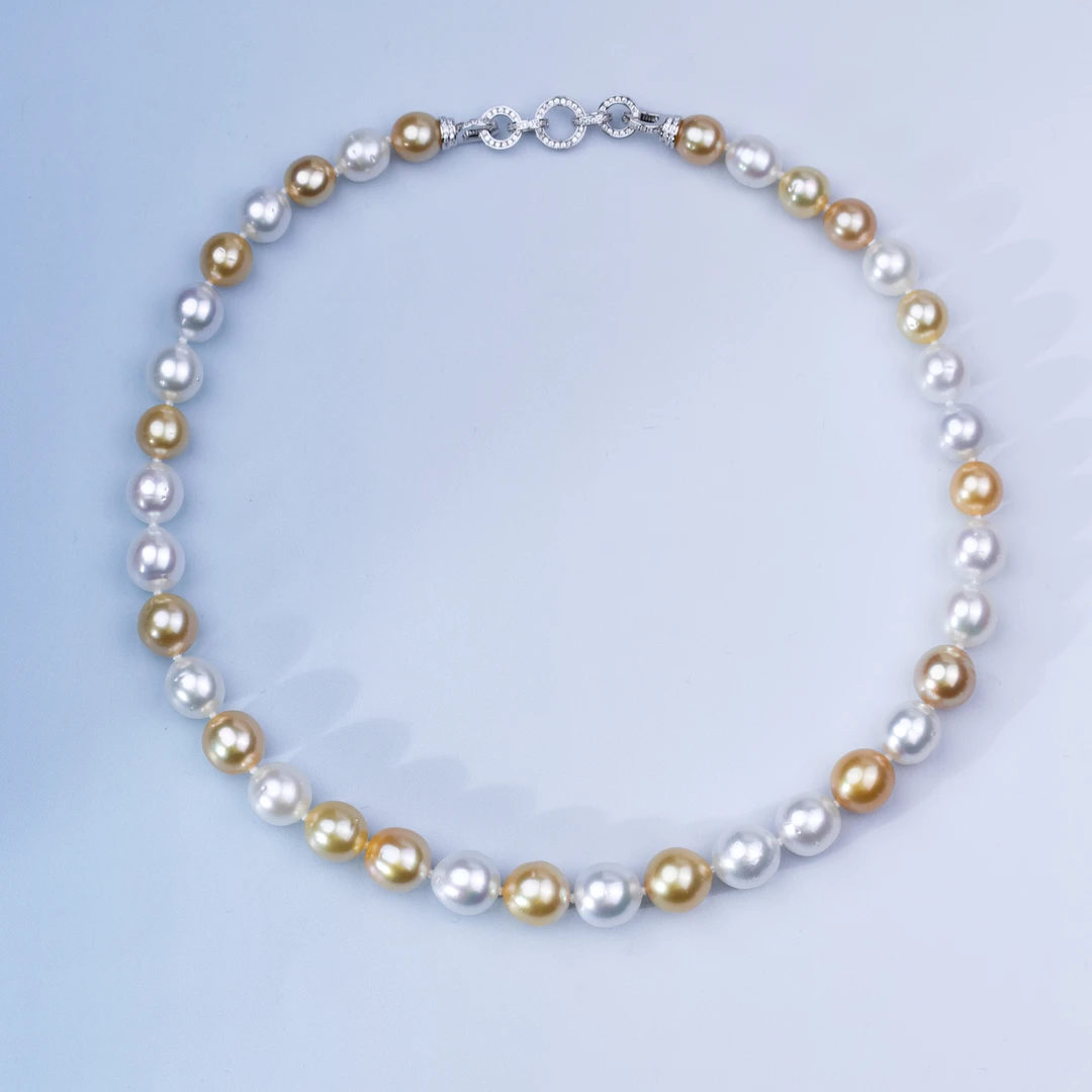 【海燕趣生活】S925银海水珍珠项链（澳白+金珠）9-10mm 奢华时尚款