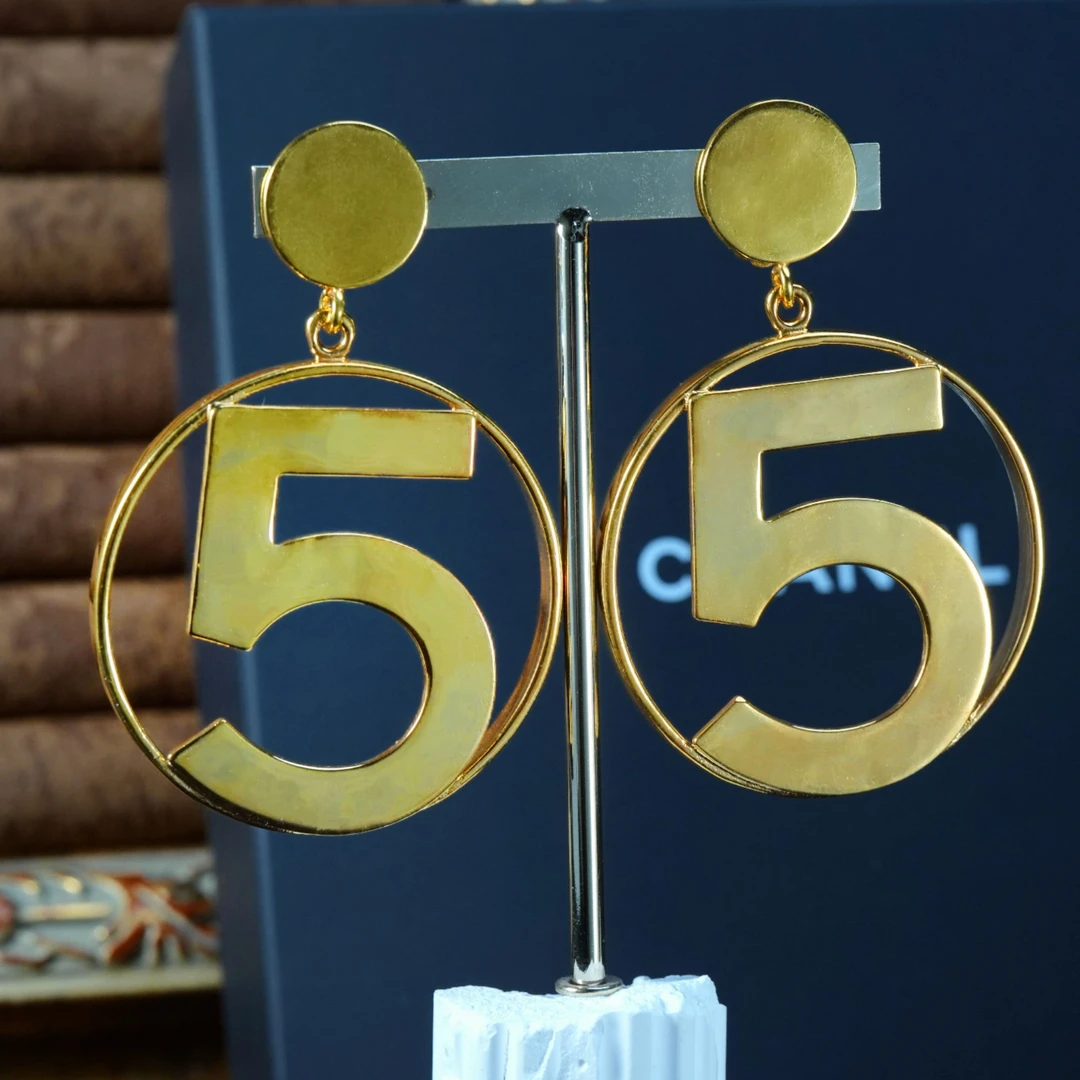 95新 Chanel/香奈儿 柚礼中古/香奈儿素金5号大圈耳夹CQ505016