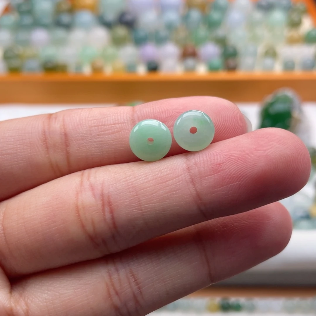 散珠翡翠天然缅甸翡翠a货甜绿一对8-8.3