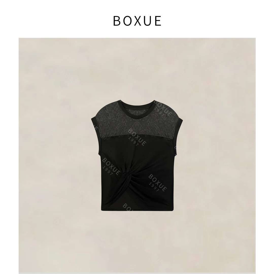 BOXUE”星暮”2025夏季新款高级感蕾丝 T恤#250507T2304