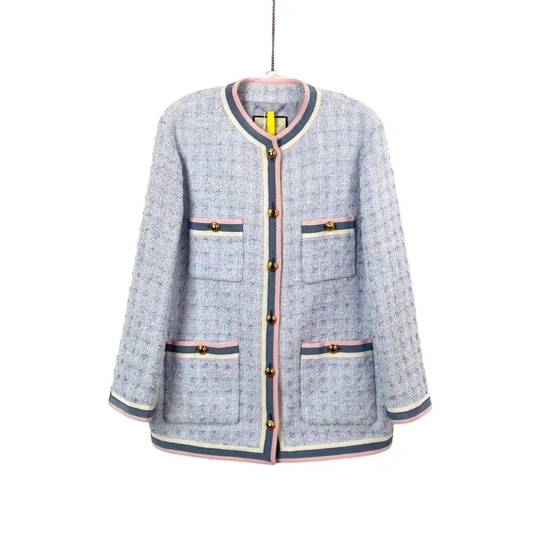 99新 GUCCI/古驰  AA1787 蓝粉色金扣小香风外套 40码 98新