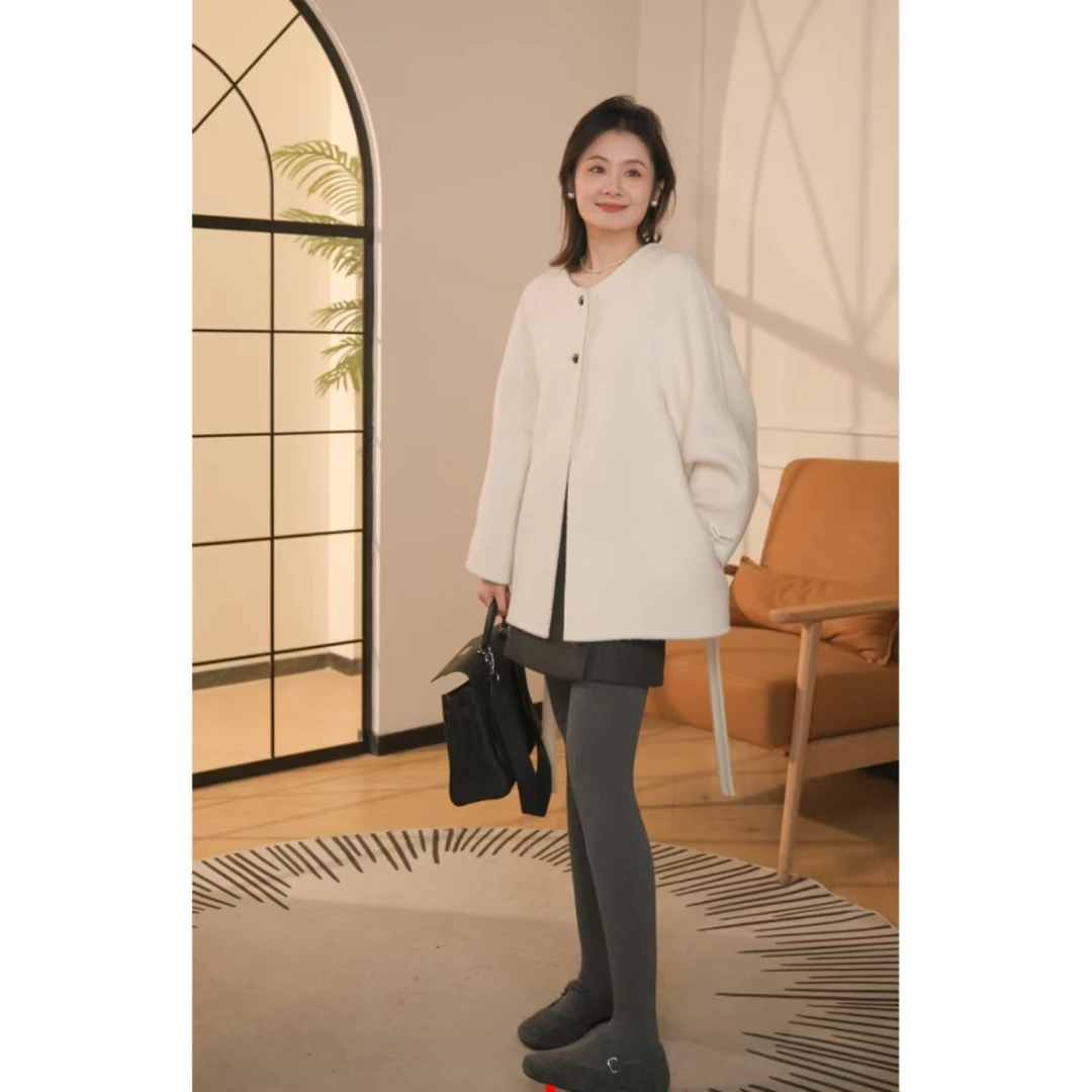 【圆领慵懒风】时尚慵懒老钱春季新品双面呢羊毛大衣