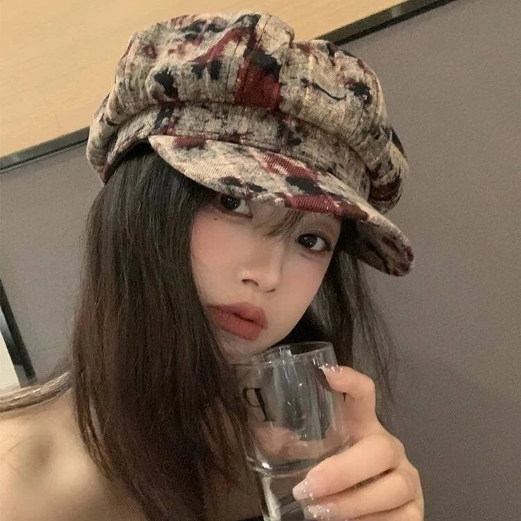 复古y2k泼墨贝雷帽女夏2024新款加大加宽薄款显脸小八角帽子春秋
