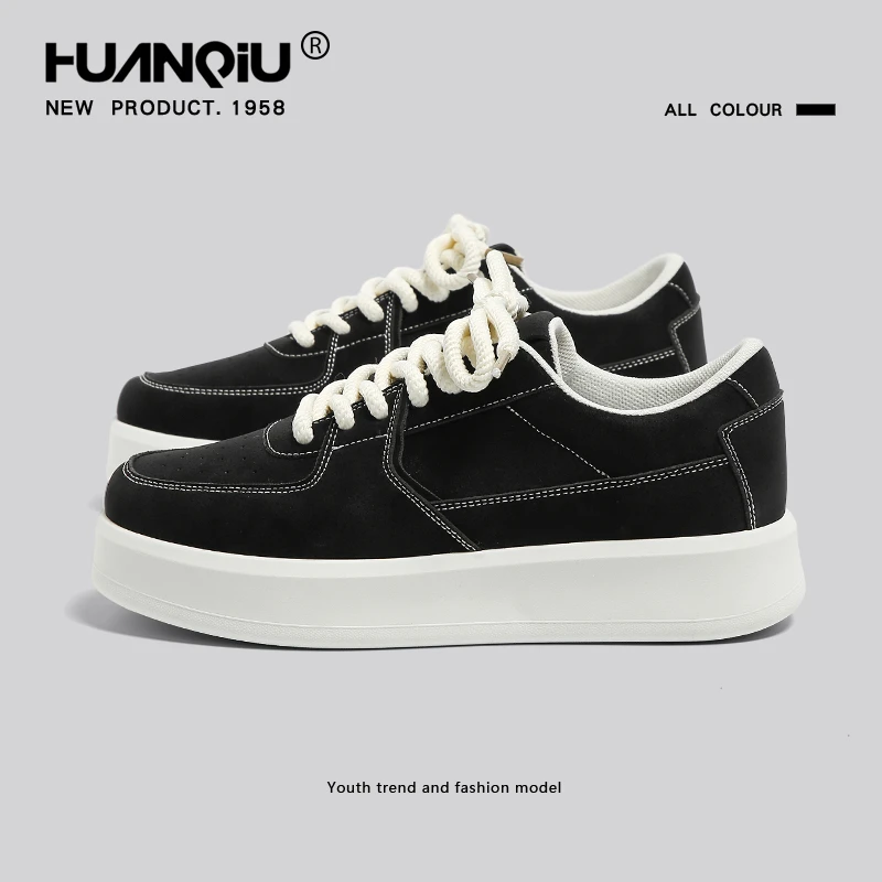 环球男鞋2025新款秋季爆款小黑鞋厚底学生复古百搭运动休闲板鞋子