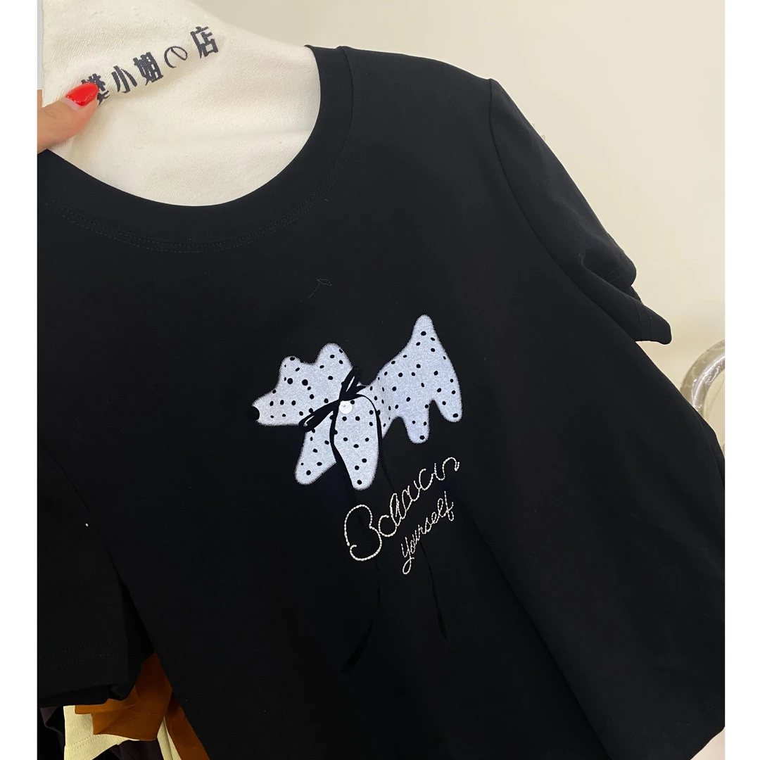 「斑点狗」韩系波点狗圆领时尚棉半袖