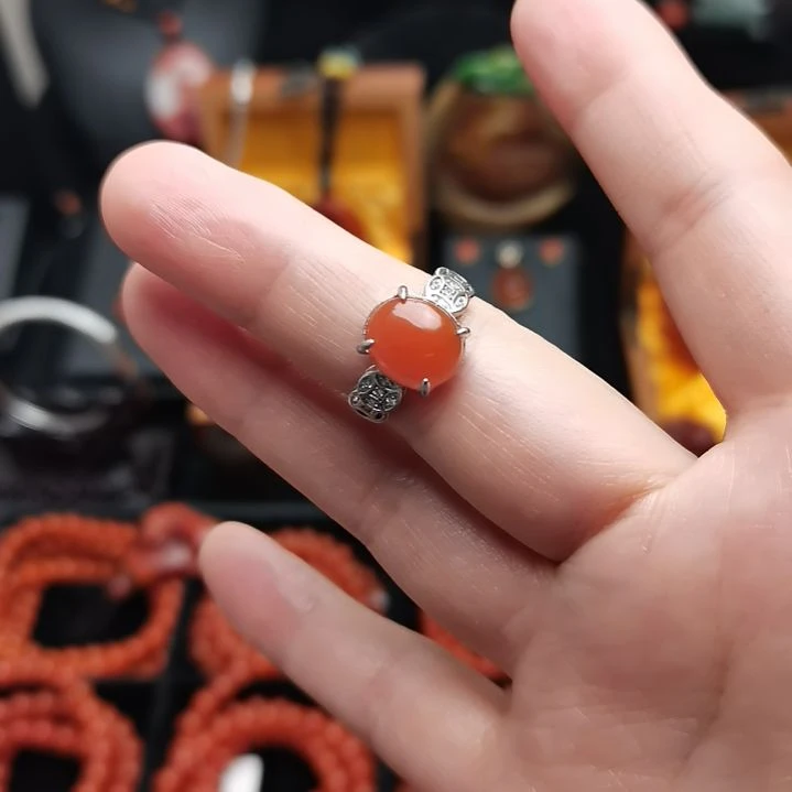 南红玛瑙戒指银S925镶嵌
