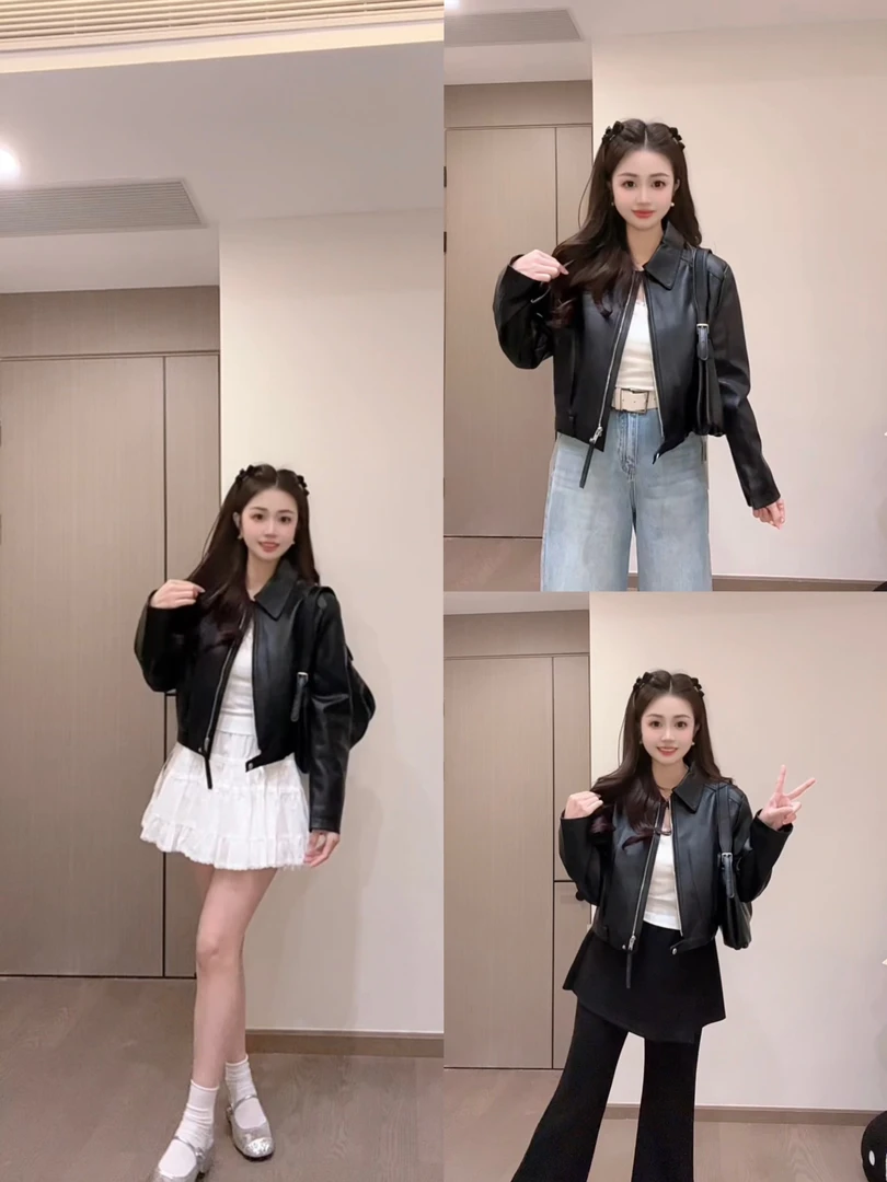 9851-翻领机车款夹克皮衣外套