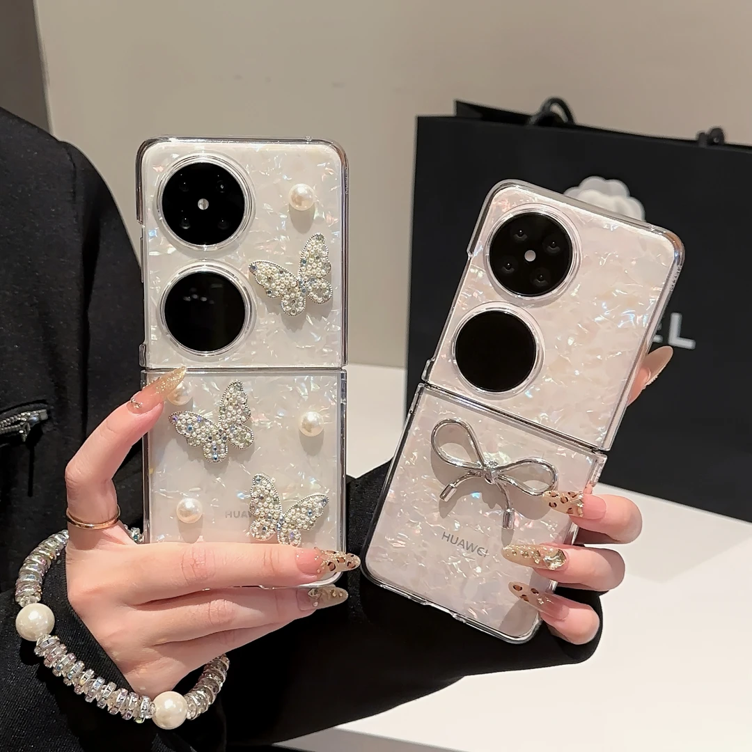 适用华为POCKET2手机壳贝壳纹折叠FINDN3FLIP珍珠蝴蝶华为pockets