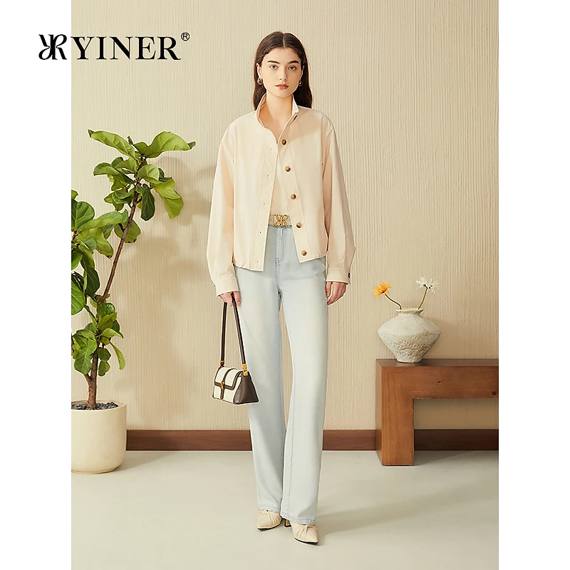 YINER音儿专选2025春季新款一手长抽绳收腰廓形立领短外套