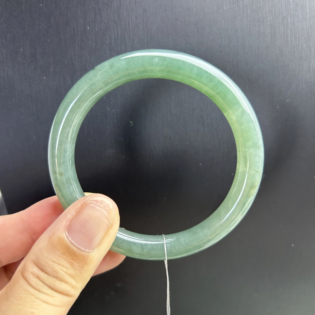 天然翡翠缅甸a货深蓝水圆条手镯，53.5x8.6x8.5女款时尚