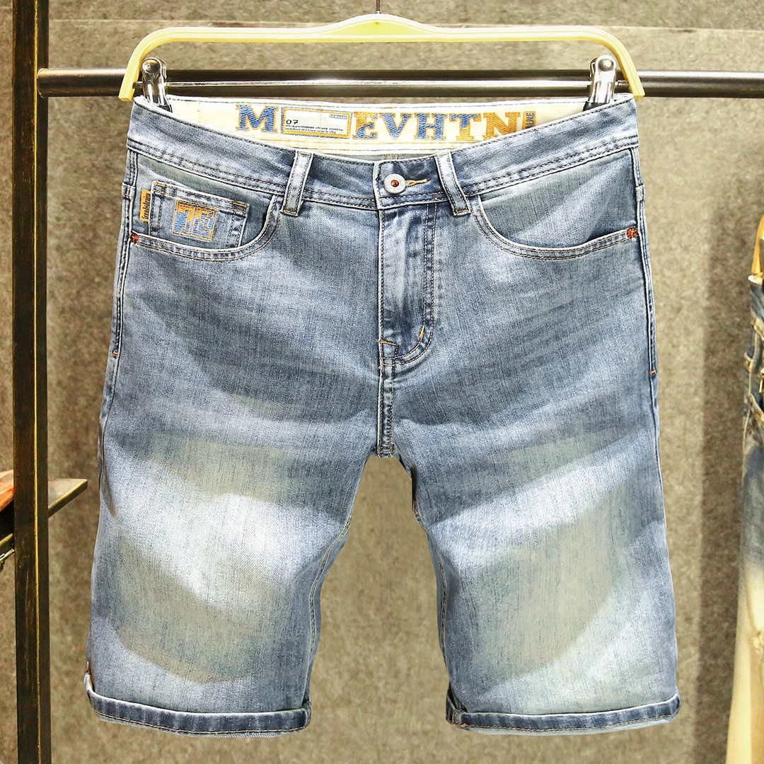 Cebrodz夏季美式休闲痞帅牛仔短裤男水洗复古百搭五分裤刺绣中裤