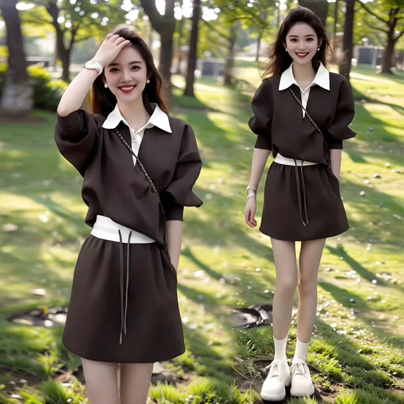 时尚洋气套装裙女2025春季新款休闲假两件卫衣短裙减龄显瘦两件套