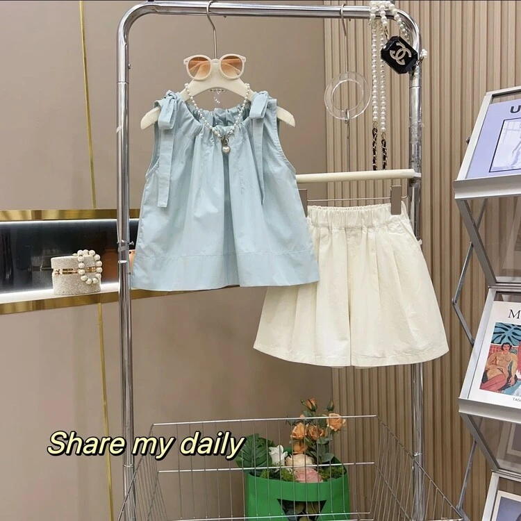 女童套装夏装2025新款洋气衣服中大童夏装无袖背心短裤女孩两件套